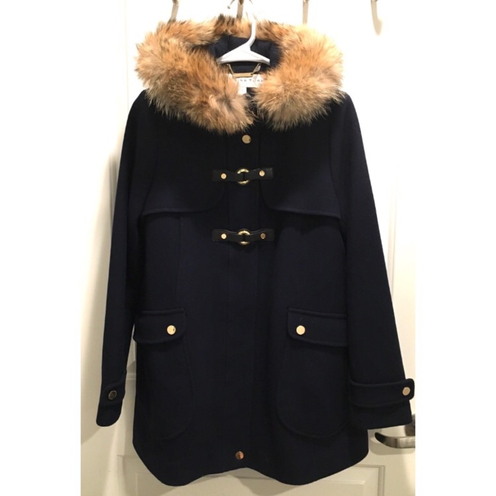 Trina Turk Navy Coat with Genuine Fox Fur